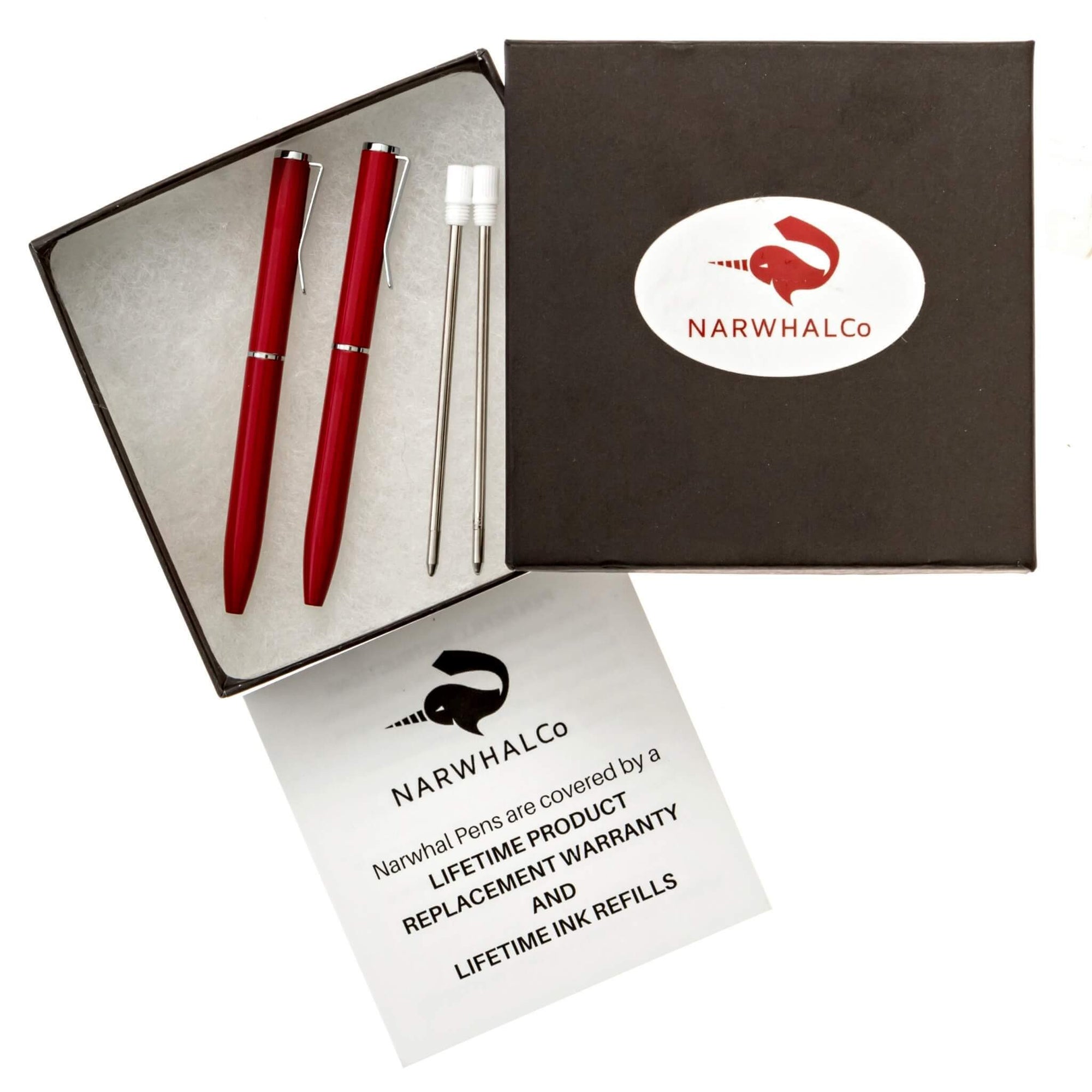 NarwhalCo Set of 2 Red Small Pens (3.35") with Black Ink - Pens Wallet :: Narwhal Company