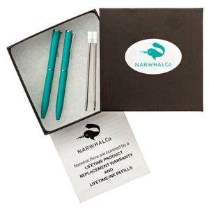 NarwhalCo Set of 2 Teal Small Pens (3.35") with Black Ink - Pens Wallet :: Narwhal Company